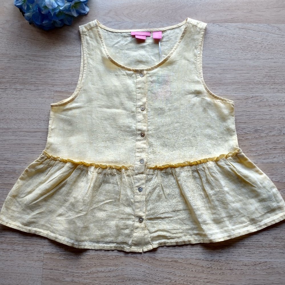 ISAAC MIZRAHI Linen Top Ruffle Sleeveless Button - Picture 4 of 8